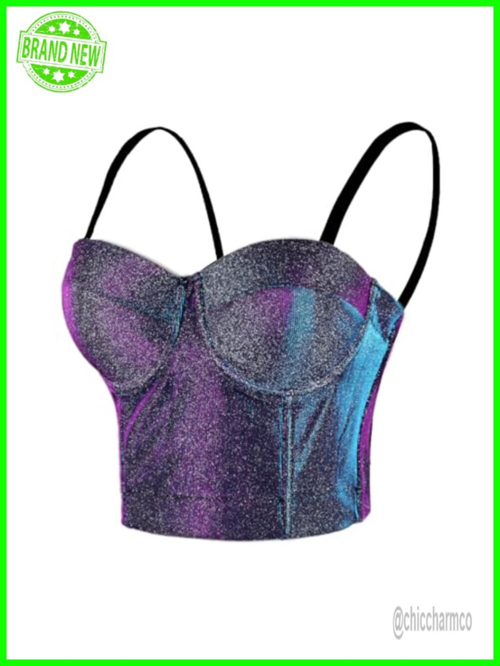 Shiny Bustier Crop Top Corset Bra Push-Up Support Adjustable Straps